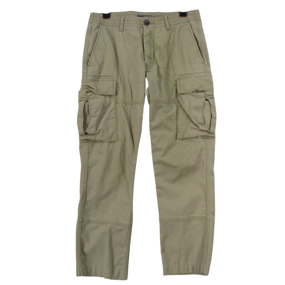 Lands End‎ Mens Cargo Pants Khaki Tan Slim Fit Stretch Cotton Size 30 Utility
